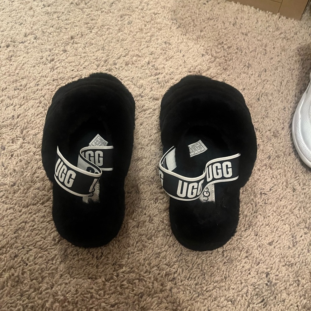 UGG Black Fluffy Slippers